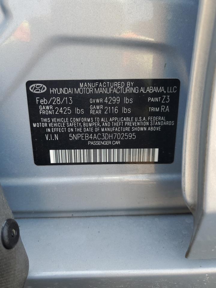2013 Hyundai Sonata Gls VIN: 5NPEB4AC3DH702595 Lot: 59871465
