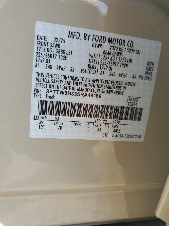 2025 Ford Maverick Xlt VIN: 3FTTW8H33SRA49186 Lot: 62507575