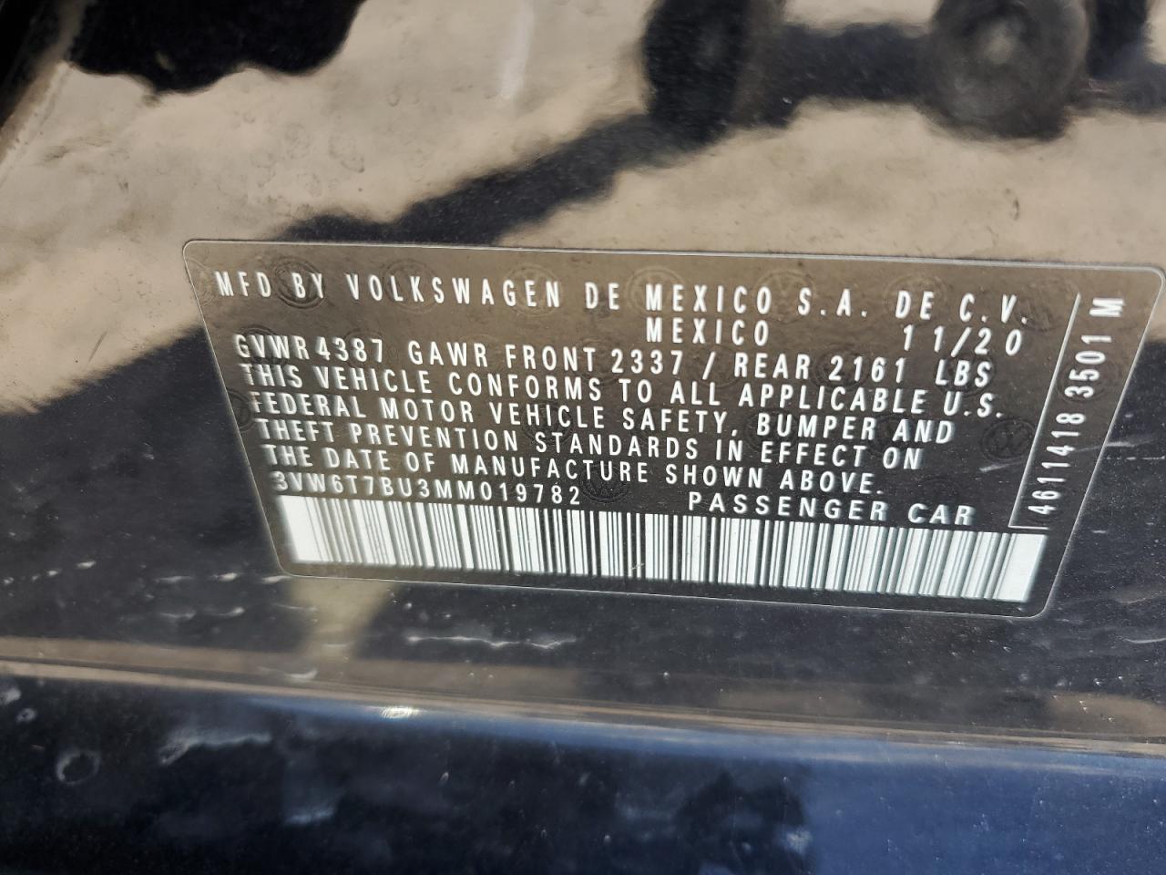 2021 Volkswagen Jetta Gli VIN: 3VW6T7BU3MM019782 Lot: 61052355