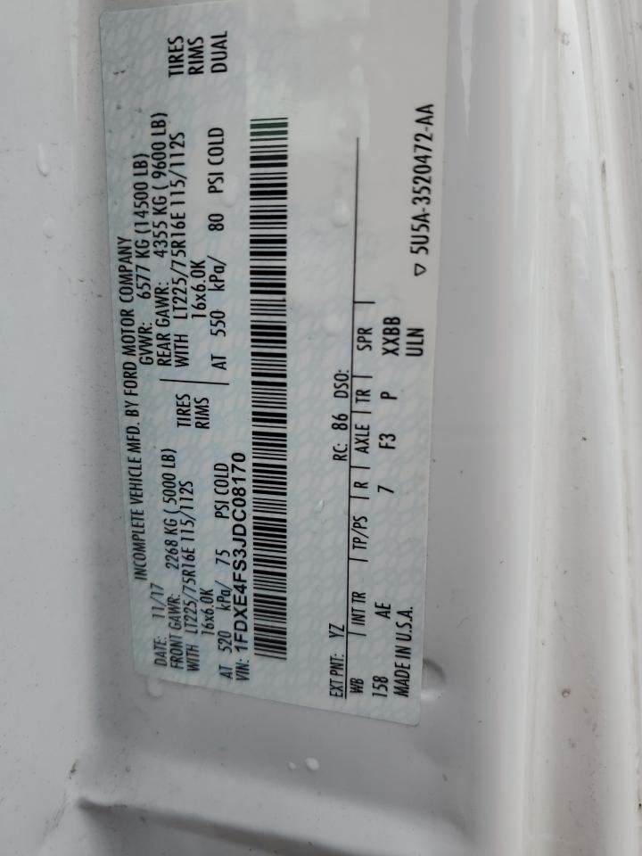 2018 Ford Econoline E450 Super Duty Cutaway Van VIN: 1FDXE4FS3JDC08170 Lot: 54895685