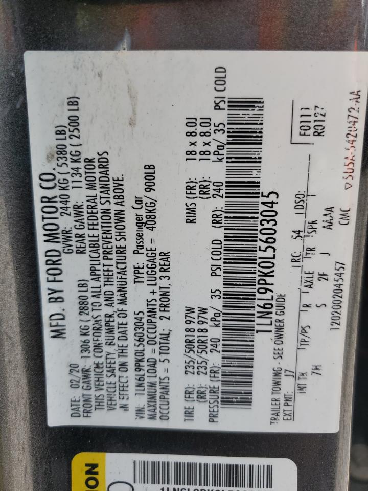 2020 Lincoln Continental VIN: 1LN6L9PK0L5603045 Lot: 61912085