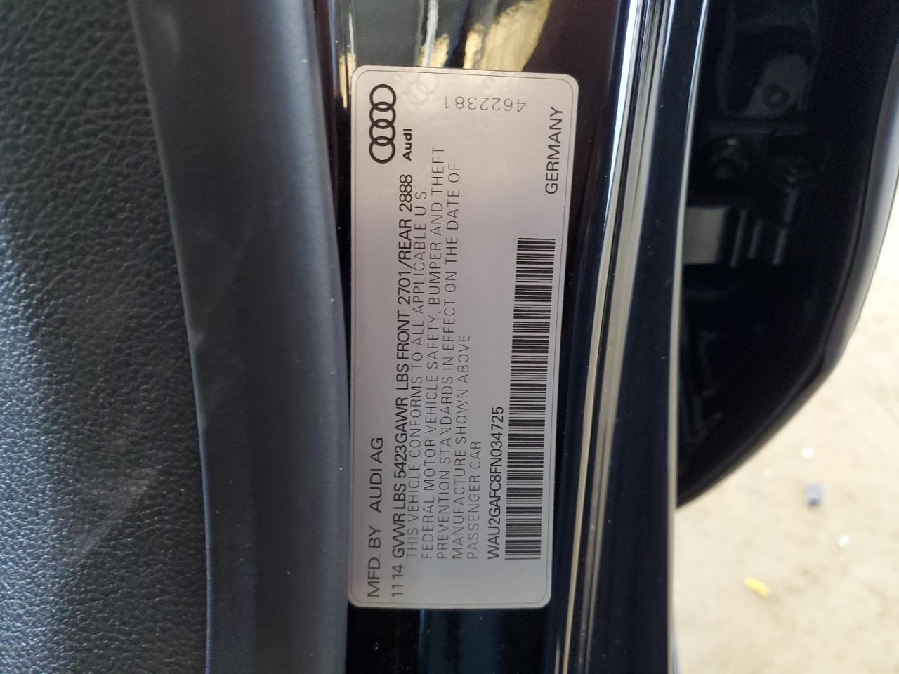 2015 Audi A7 Prestige VIN: WAU2GAFC8FN034725 Lot: 62319995