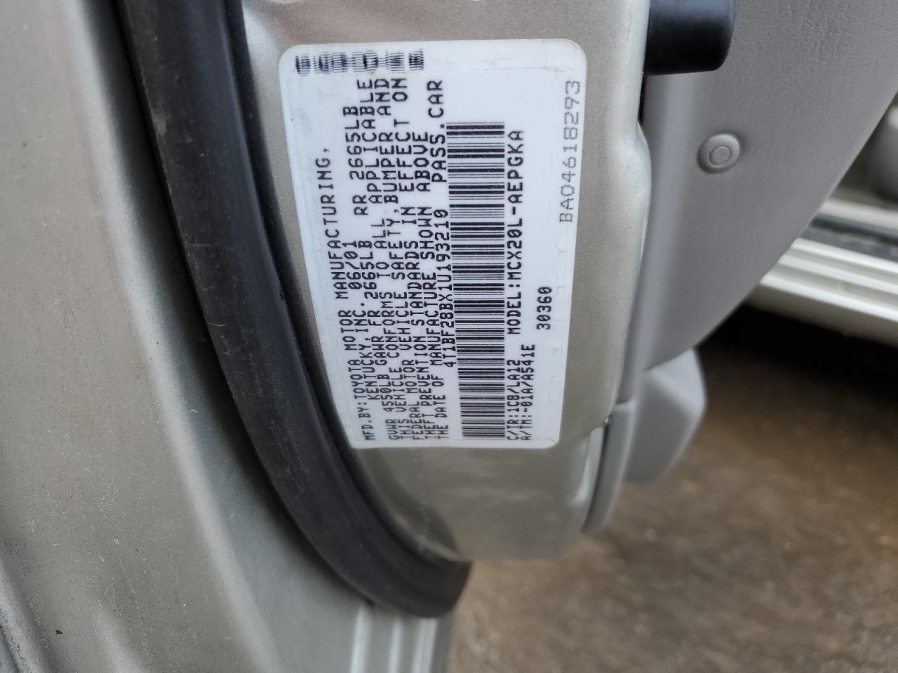 2001 Toyota Avalon Xl VIN: 4T1BF28BX1U193210 Lot: 60657175