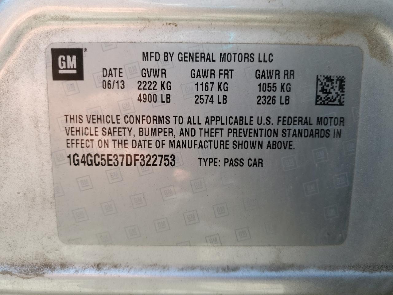 2013 Buick Lacrosse VIN: 1G4GC5E37DF322753 Lot: 61138755