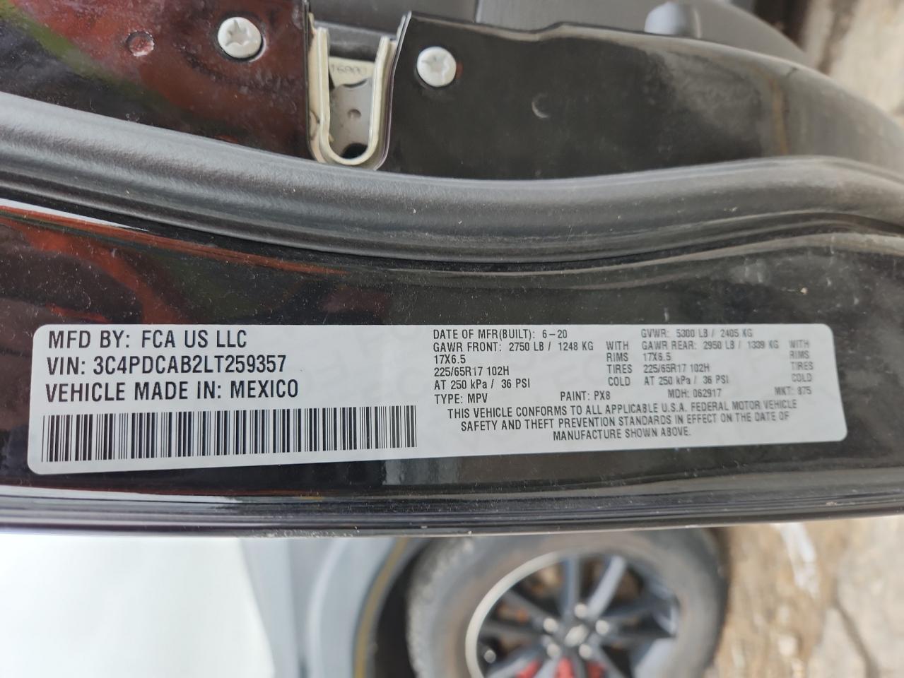 2020 Dodge Journey Se VIN: 3C4PDCAB2LT259357 Lot: 61087615