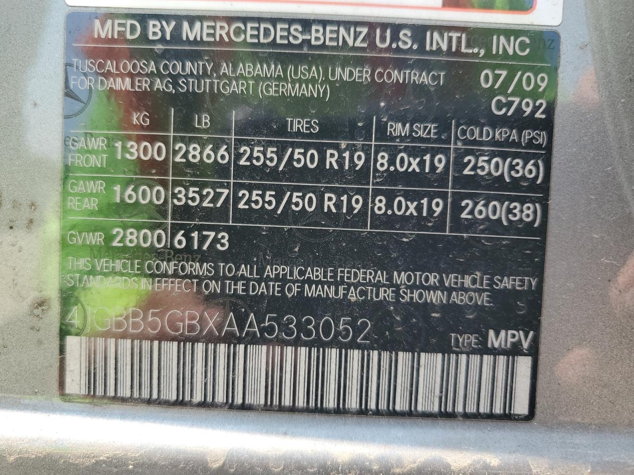 2010 Mercedes-Benz Ml 350 VIN: 4JGBB5GBXAA533052 Lot: 58772485