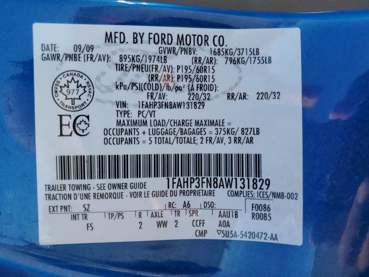 2010 Ford Focus Se VIN: 1FAHP3FN8AW131829 Lot: 62890635