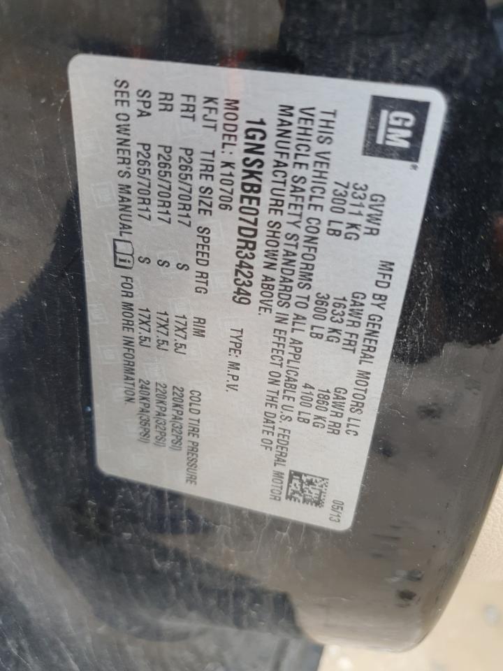 2013 Chevrolet Tahoe K1500 Lt VIN: 1GNSKBE07DR342349 Lot: 60616745