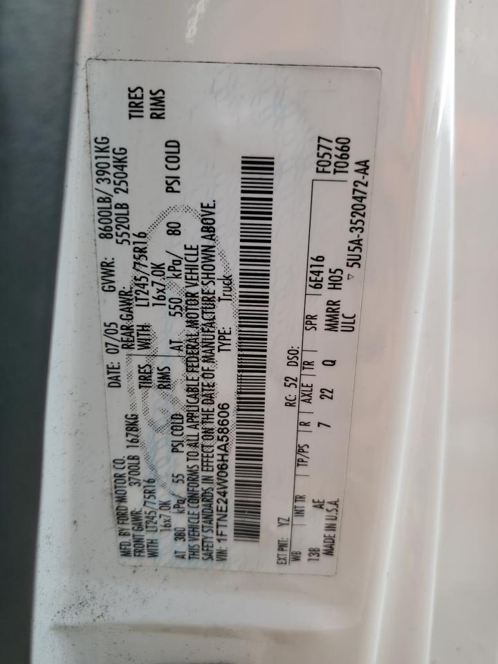 2009 Ford Econoline E250 Van VIN: 1FTNE24W06HA58606 Lot: 59306725