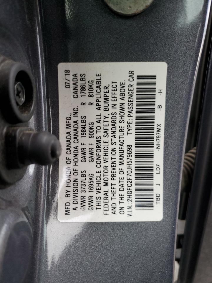 2018 Honda Civic Ex VIN: 2HGFC2F70JH579698 Lot: 62910135