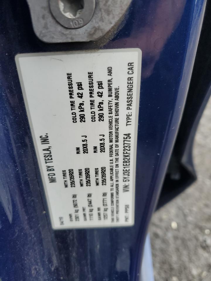 2019 Tesla Model 3 VIN: 5YJ3E1EB2KF237754 Lot: 61087695
