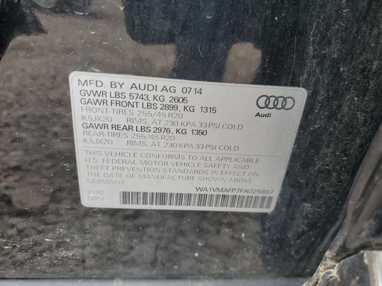 2015 Audi Q5 Tdi Prestige VIN: WA1VMAFP7FA025897 Lot: 59702865