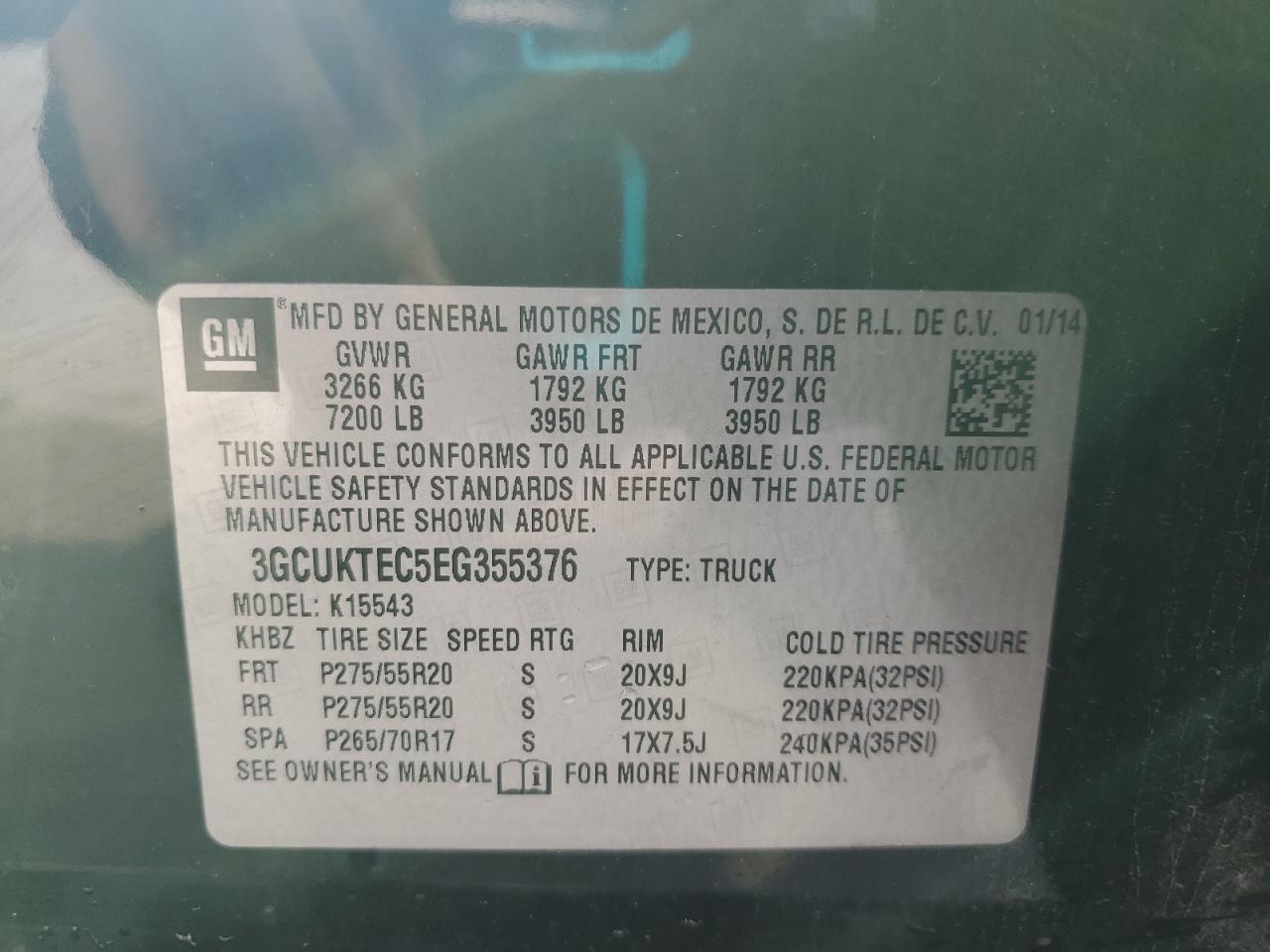 2014 Chevrolet Silverado K1500 High Country VIN: 3GCUKTEC5EG355376 Lot: 62096135