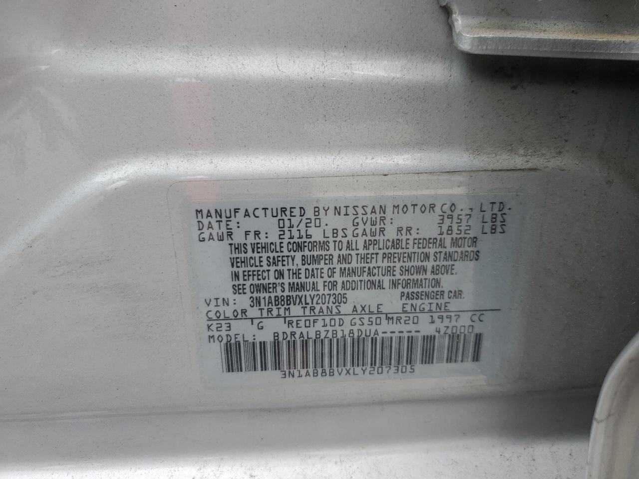 2020 Nissan Sentra S VIN: 3N1AB8BVXLY207305 Lot: 62724045
