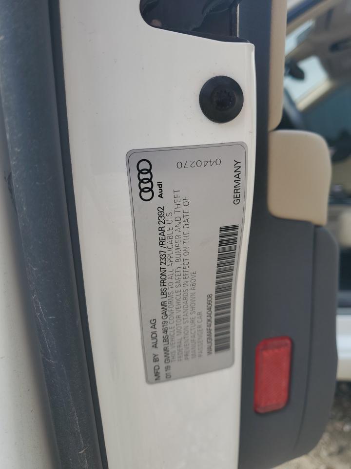 2019 Audi A4 Premium VIN: WAUGMAF40KA040608 Lot: 61059695