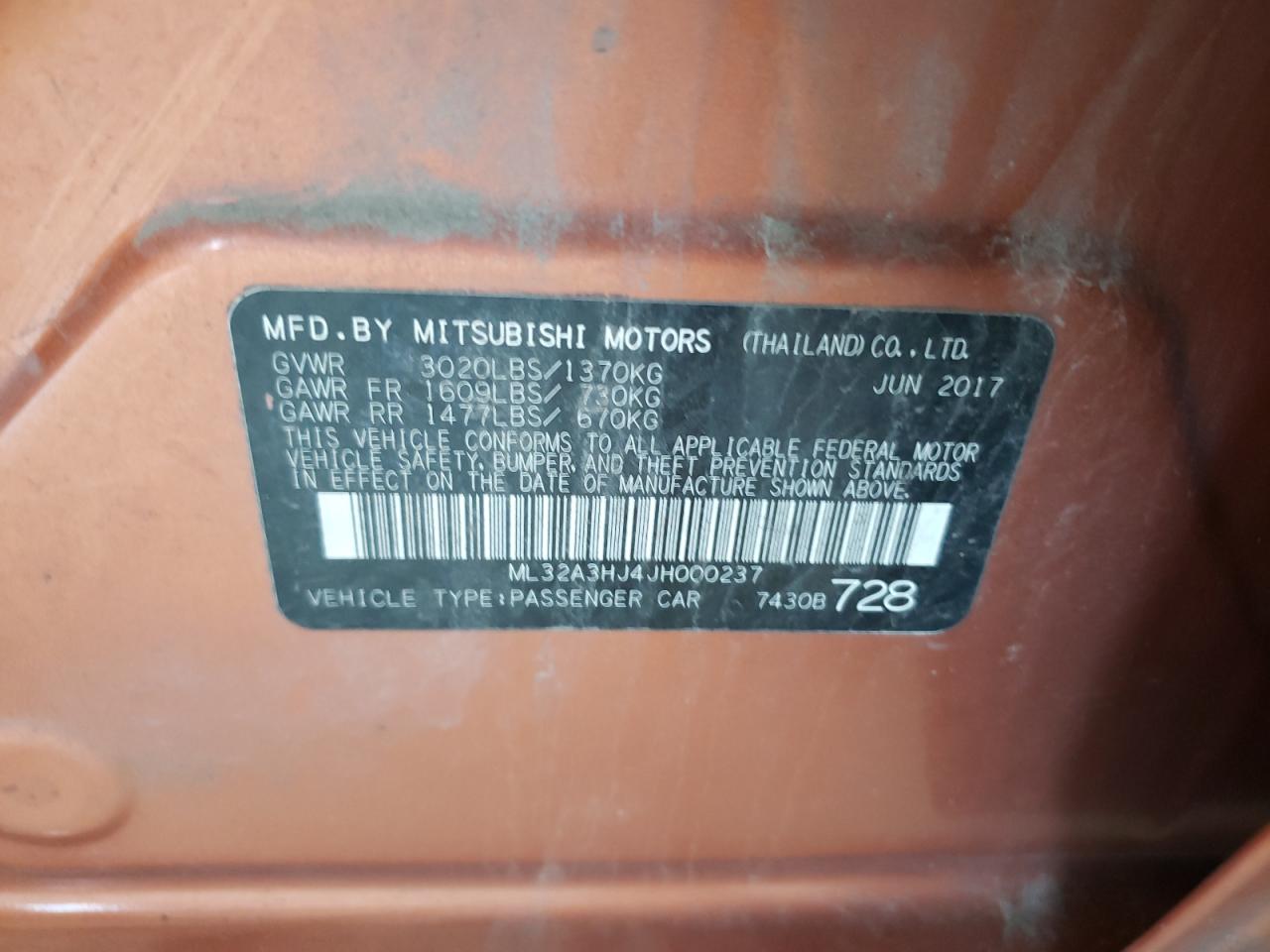 2018 Mitsubishi Mirage Es VIN: ML32A3HJ4JH000237 Lot: 61841835