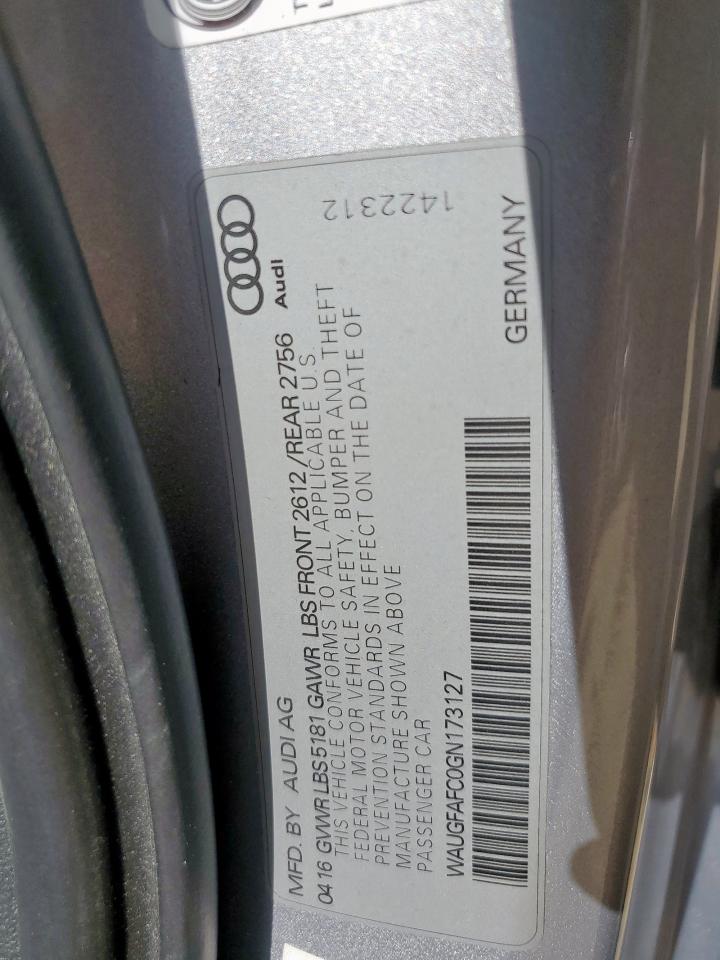 2016 Audi A6 Premium Plus VIN: WAUGFAFC0GN173127 Lot: 61463175