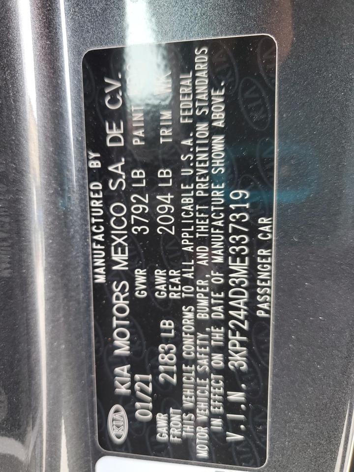 2021 Kia Forte Fe VIN: 3KPF24AD3ME337319 Lot: 61855945