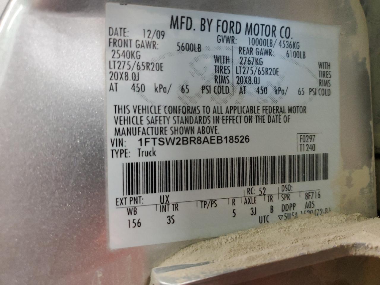 FORD F250 2010 VIN 1FTSW2BR8AEB18526 zdjęcie 12