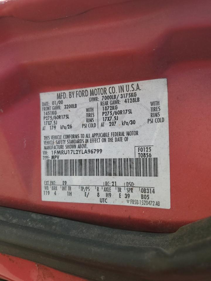 2000 Ford Expedition Eddie Bauer VIN: 1FMRU17L2YLA96799 Lot: 60087165