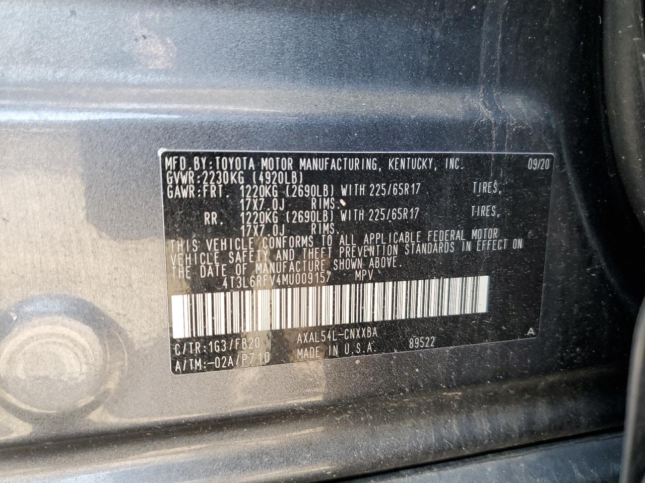 2021 Toyota Rav4 Le VIN: 4T3L6RFV4MU009157 Lot: 58658765