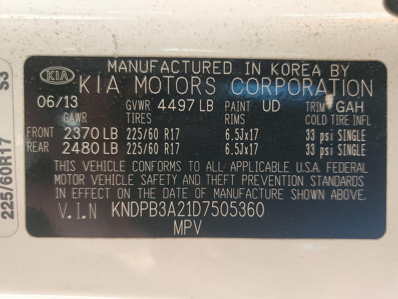 2013 Kia Sportage Base VIN: KNDPB3A21D7505360 Lot: 62093795