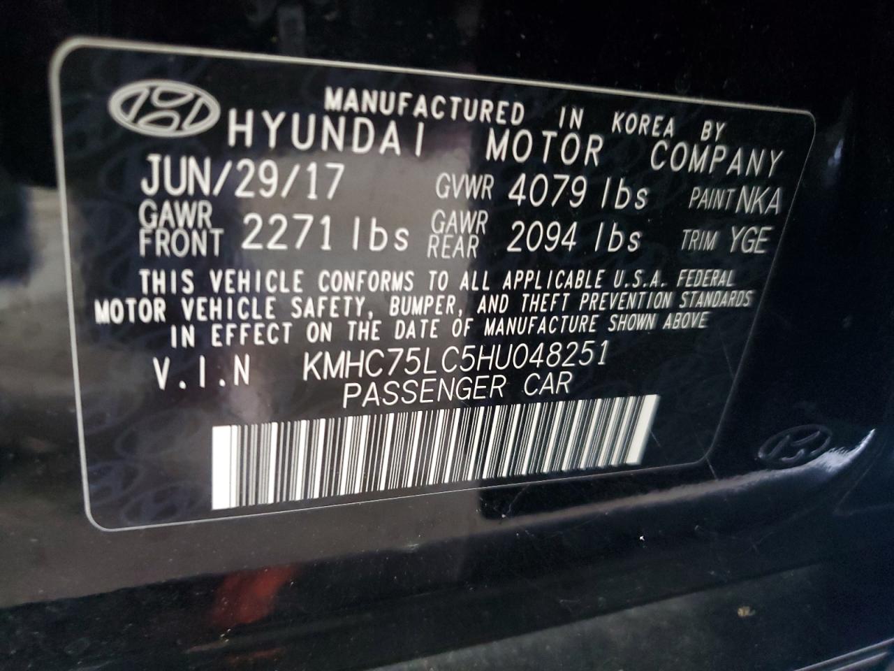 2017 Hyundai Ioniq Sel VIN: KMHC75LC5HU048251 Lot: 60876525