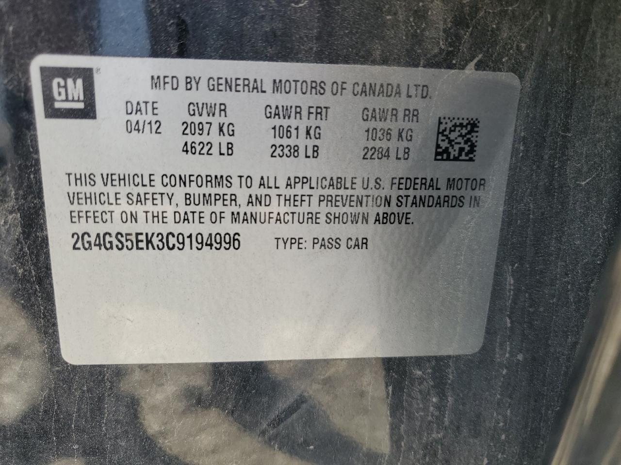 2012 Buick Regal Premium VIN: 2G4GS5EK3C9194996 Lot: 61593845