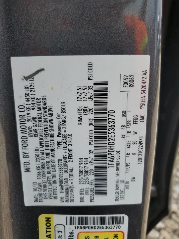 2014 Ford Fusion Se VIN: 1FA6P0HD2E5363770 Lot: 62821145