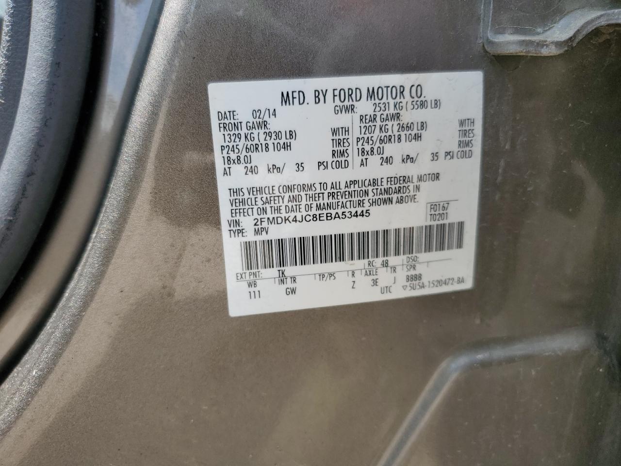 2014 Ford Edge Sel VIN: 2FMDK4JC2EBB17656 Lot: 59969625