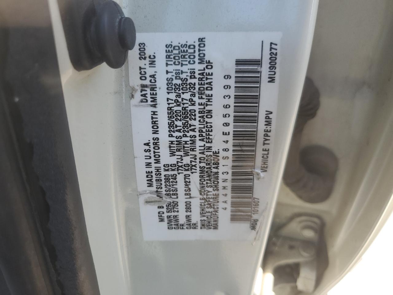 2004 Mitsubishi Endeavor Xls VIN: 4A4MN31S84E056399 Lot: 62863165