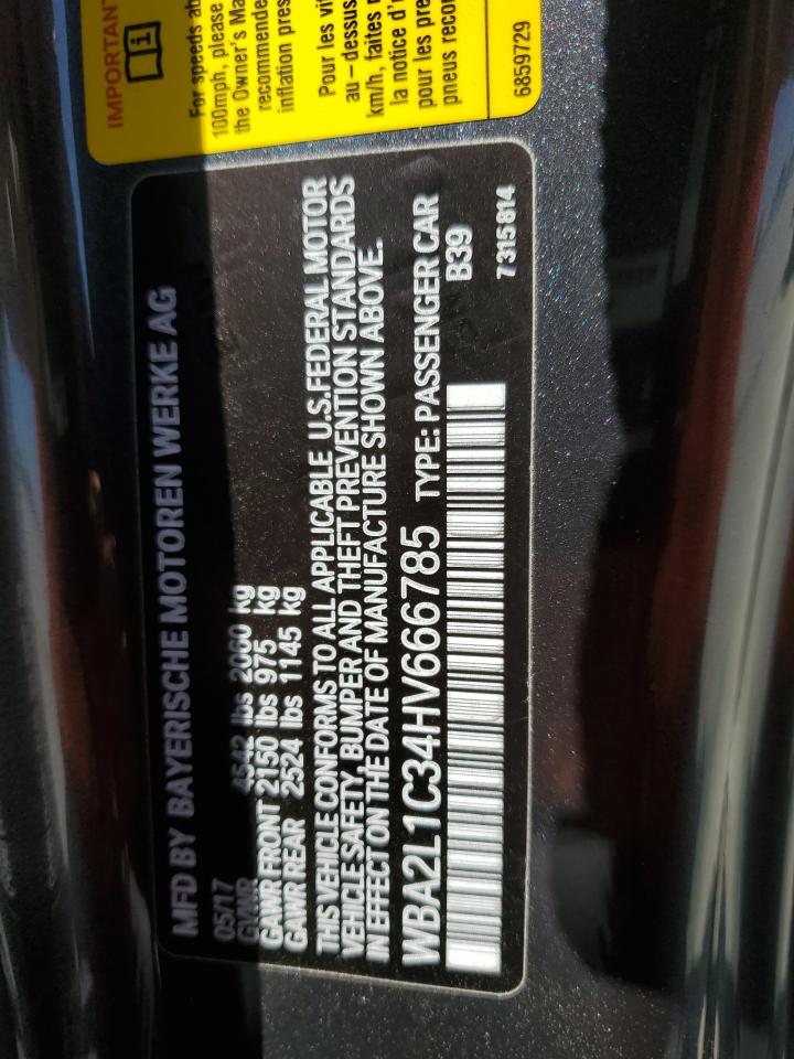 2017 BMW M240I VIN: WBA2L1C34HV666785 Lot: 61775835