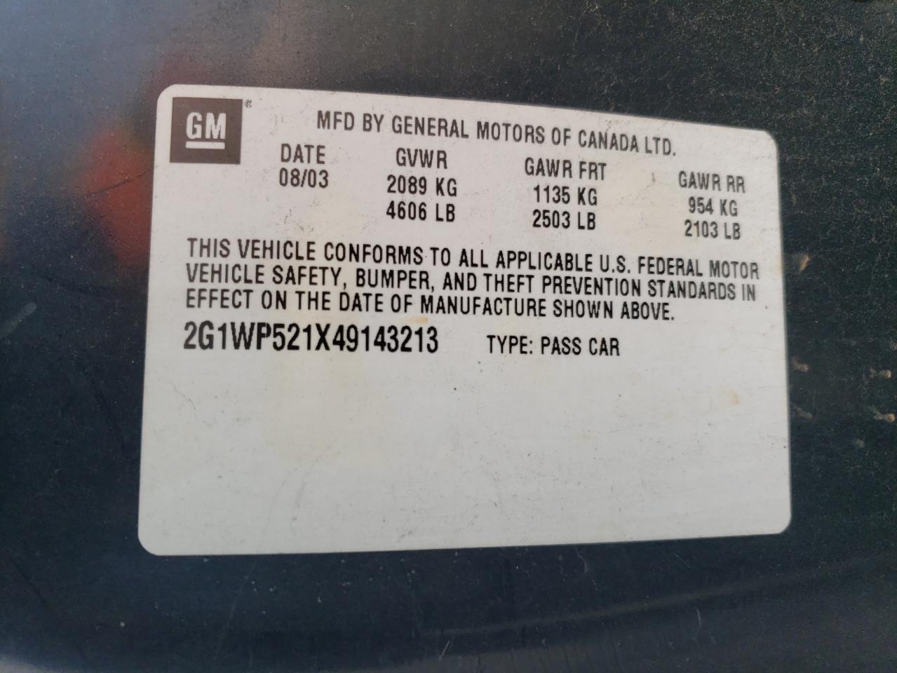 2004 Chevrolet Impala Ss VIN: 2G1WP521X49143213 Lot: 61188265