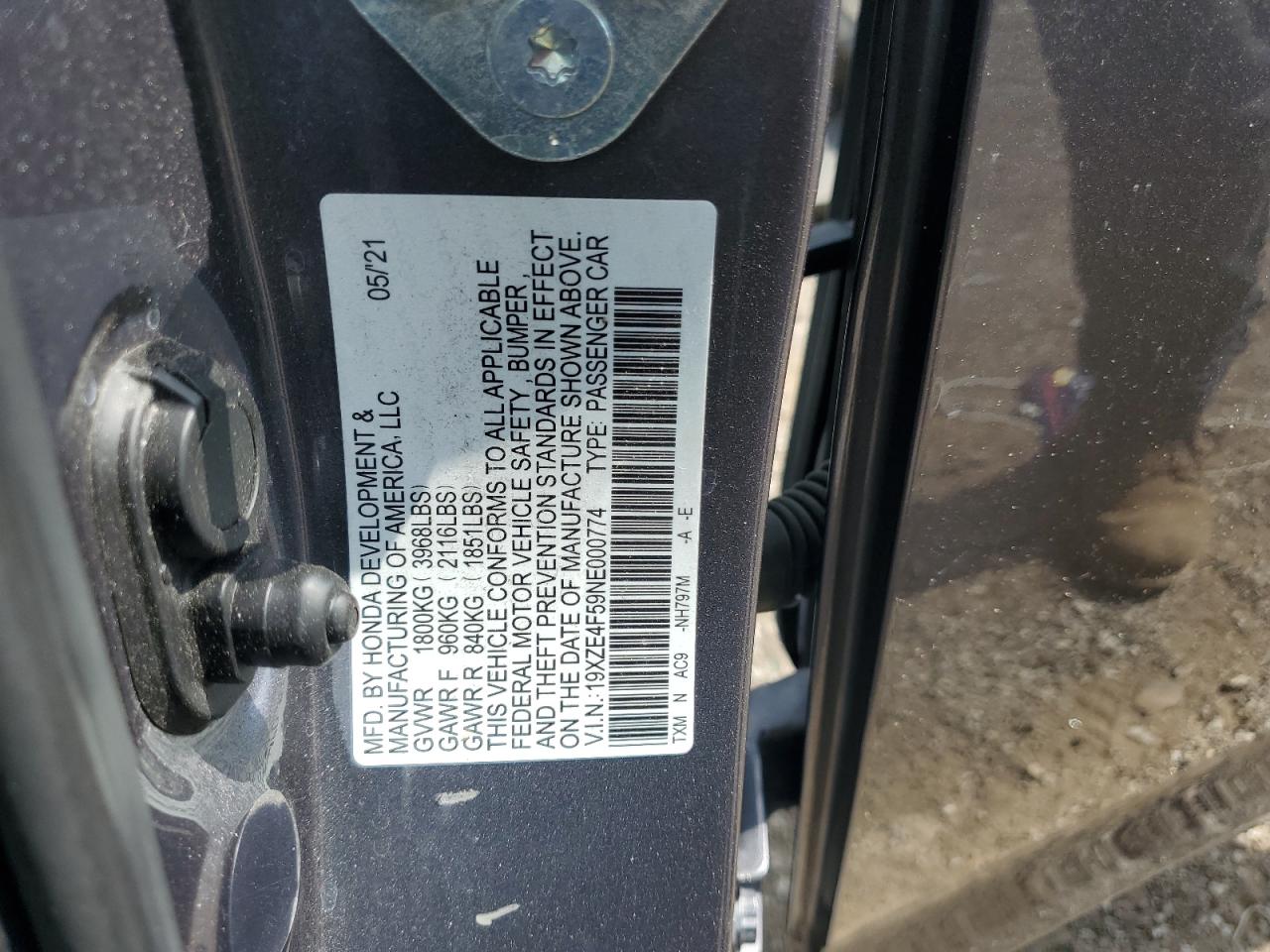 2022 Honda Insight Ex VIN: 19XZE4F59NE000774 Lot: 62253335