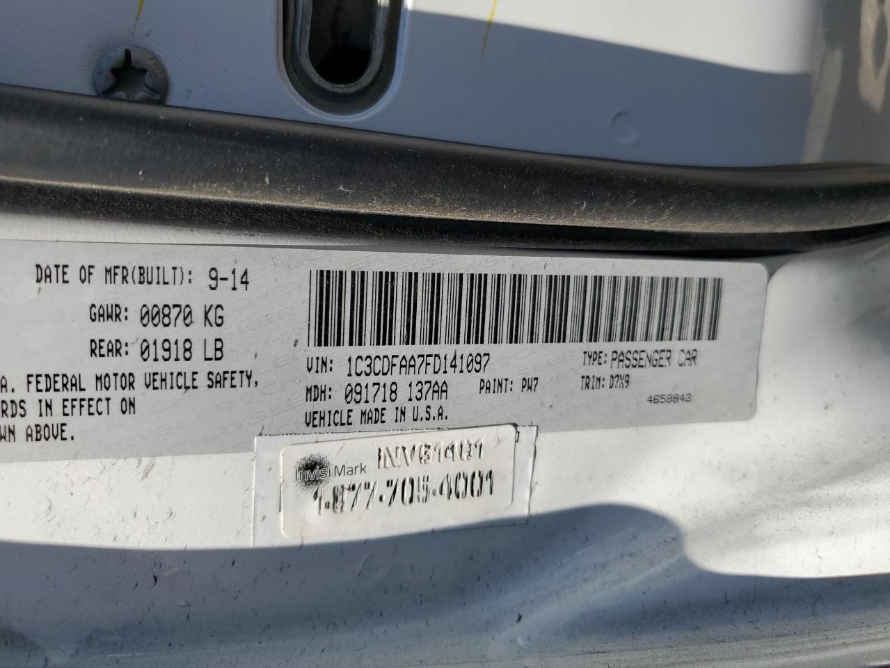 2015 Dodge Dart Se VIN: 1C3CDFAA7FD141097 Lot: 63035975