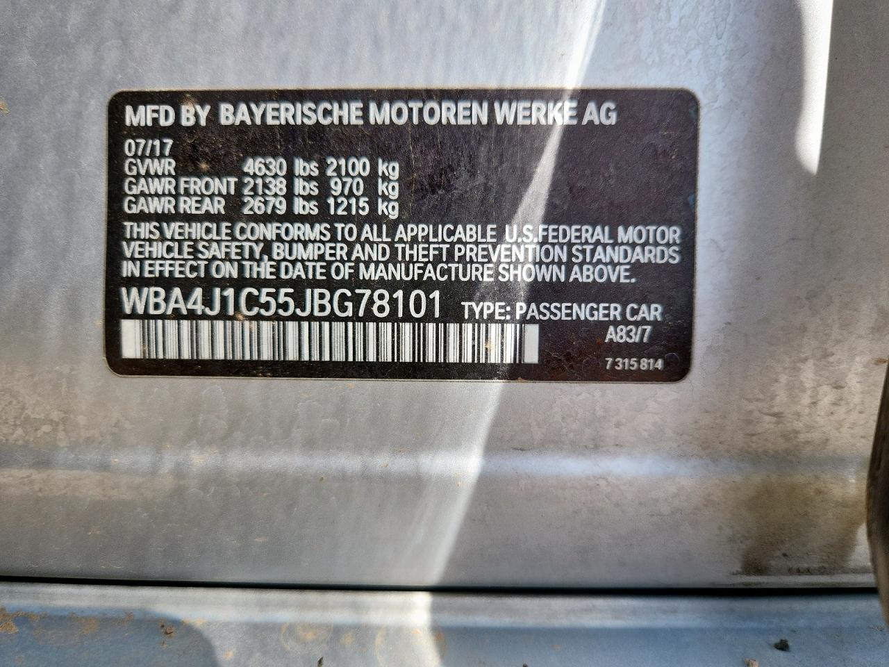 2018 BMW 430I Gran Coupe VIN: WBA4J1C55JBG78101 Lot: 61162255
