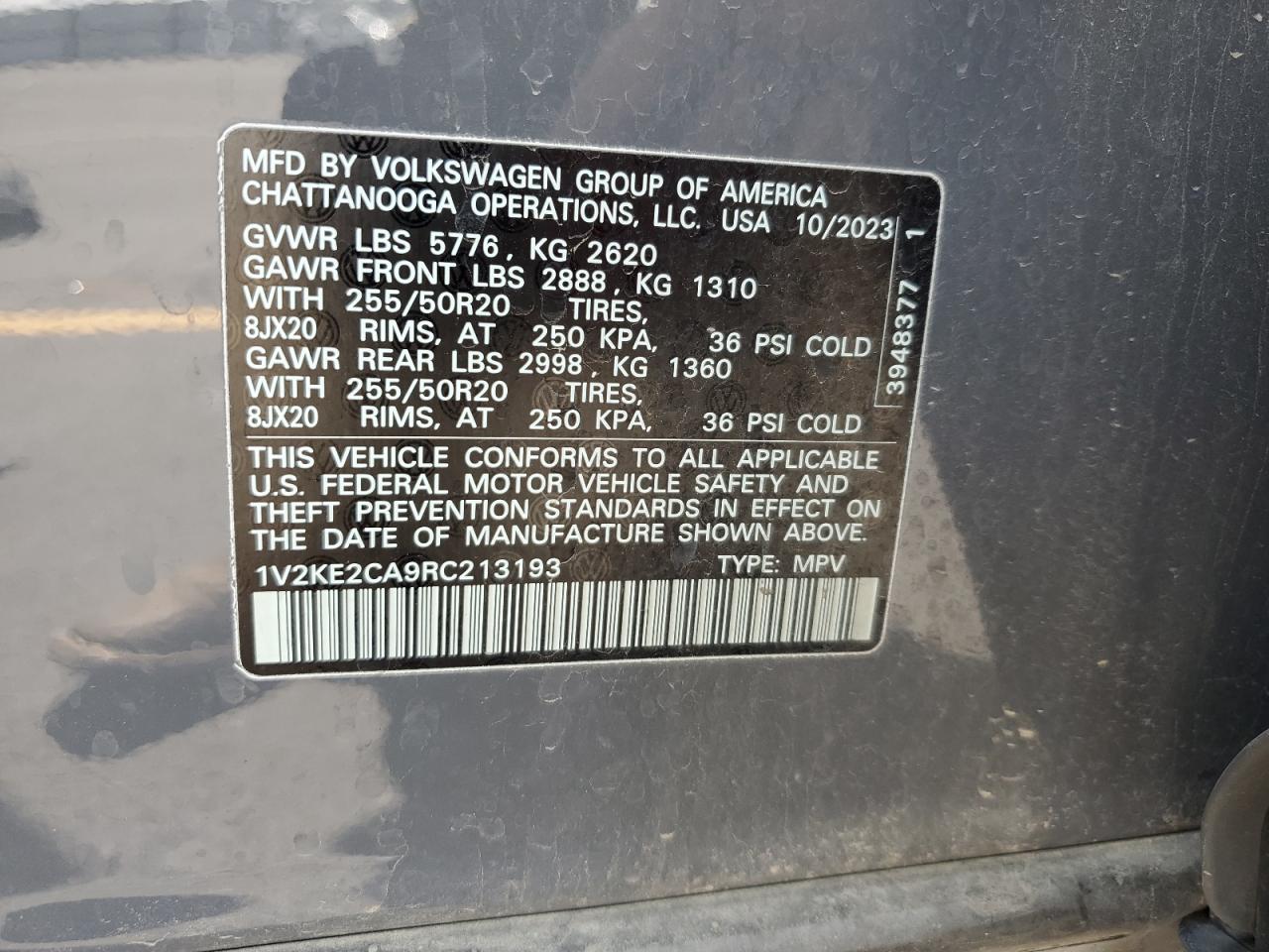 2024 Volkswagen Atlas Cross Sport Se VIN: 1V2KE2CA9RC213193 Lot: 60056015