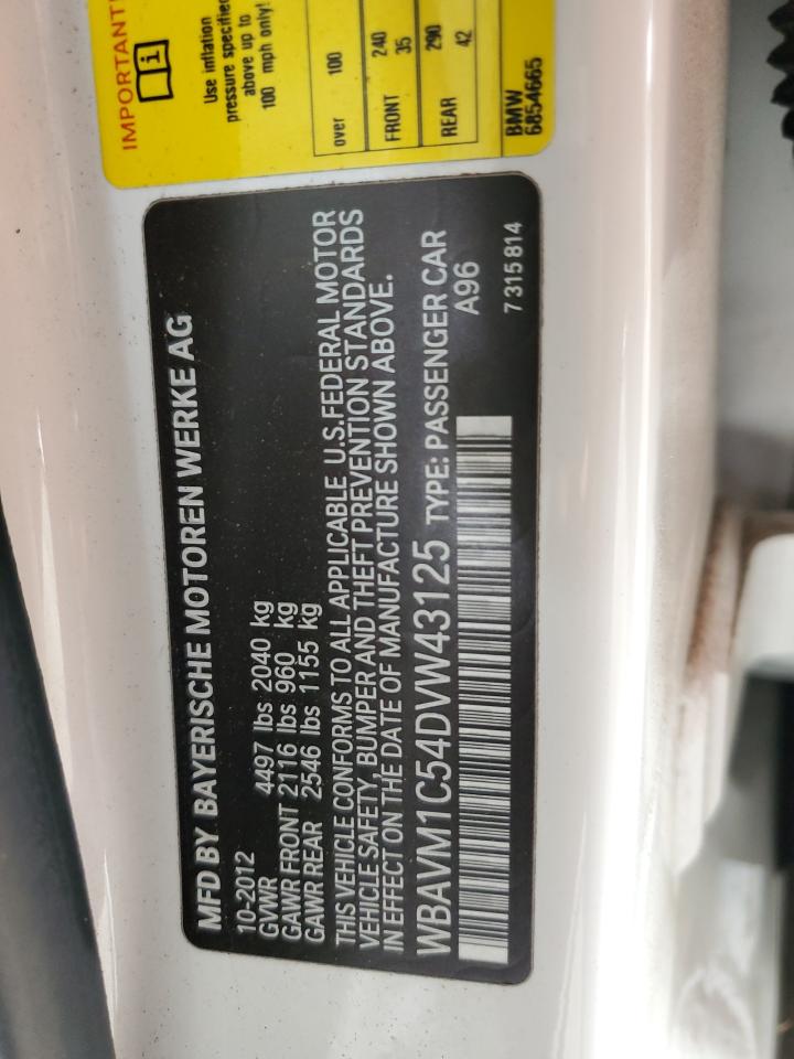 2013 BMW X1 Sdrive28I VIN: WBAVM1C54DVW43125 Lot: 60935005