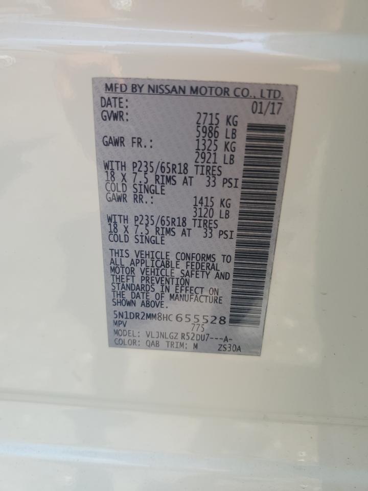 NISSAN PATHFINDER 2017 VIN 5N1DR2MM8HC655528 zdjęcie 13