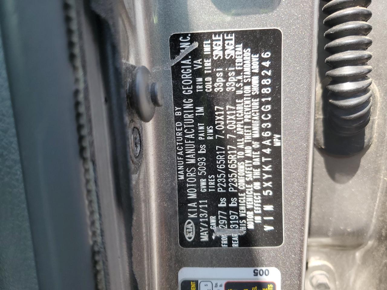 2012 Kia Sorento Base VIN: 5XYKT4A63CG188246 Lot: 62991895