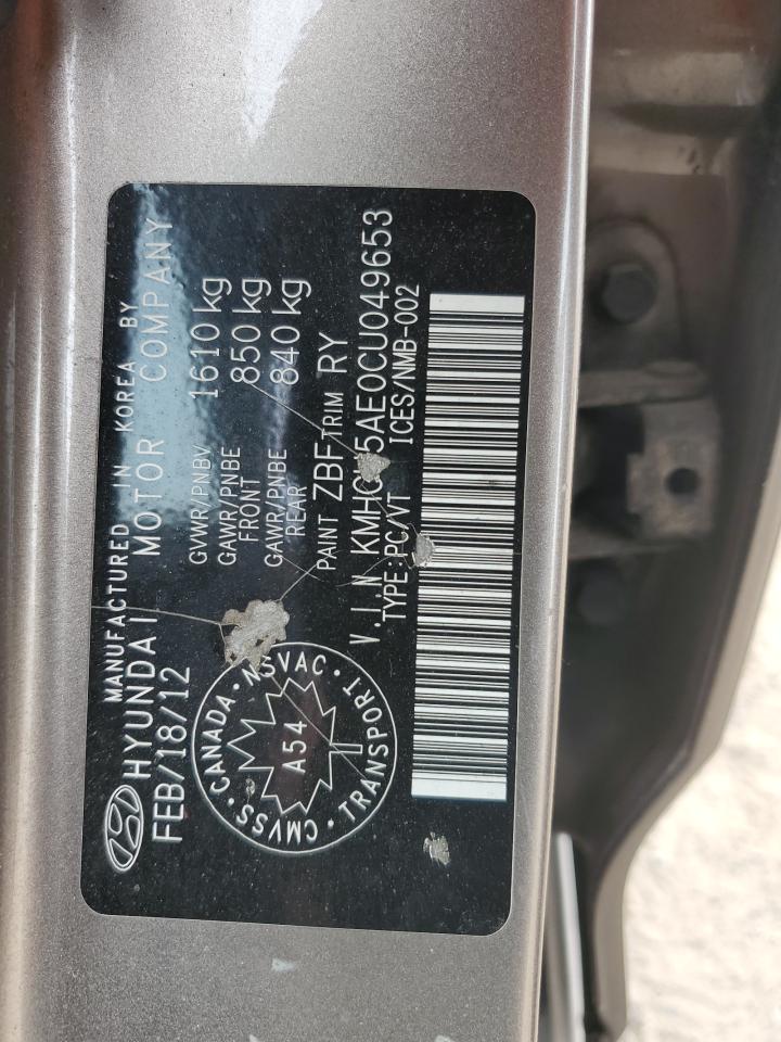 2012 Hyundai Accent Gls VIN: KMHCU5AE0CU049653 Lot: 62464935