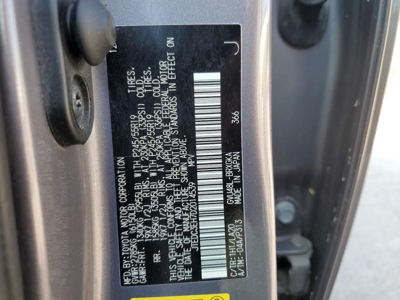 TOYOTA HIGHLANDER 2013 VIN JTEDC3EH7D2014539 photo 13