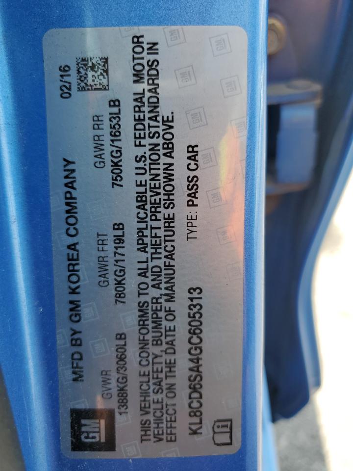 2016 Chevrolet Spark 1Lt VIN: KL8CD6SA4GC605313 Lot: 62010835