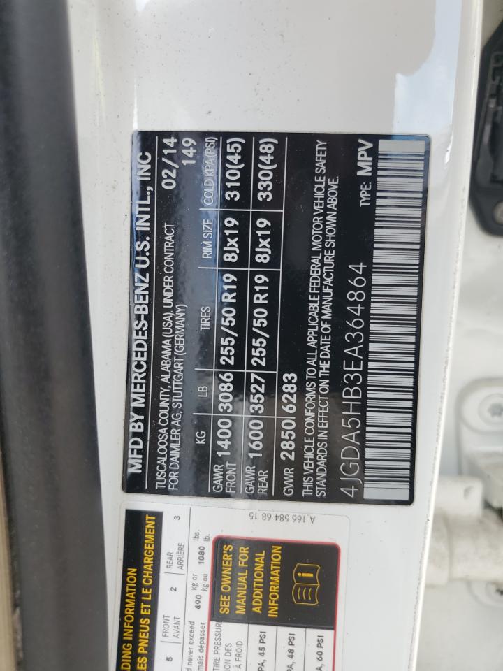 2014 Mercedes-Benz Ml 350 4Matic VIN: 4JGDA5HB3EA364864 Lot: 59977365