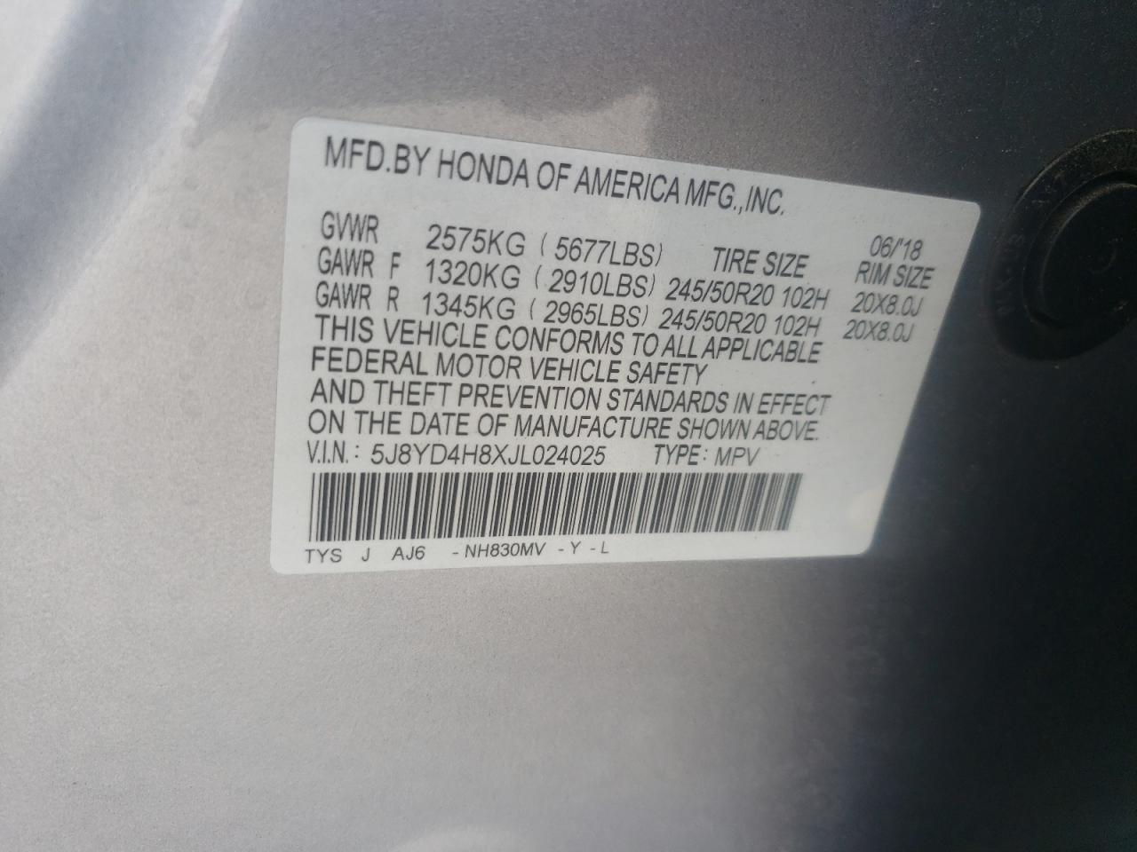 2018 Acura Mdx Advance VIN: 5J8YD4H8XJL024025 Lot: 60965335