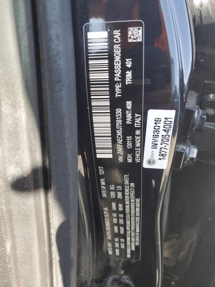 2018 Alfa Romeo Giulia Ti VIN: ZARFAECN5J7581330 Lot: 61418005