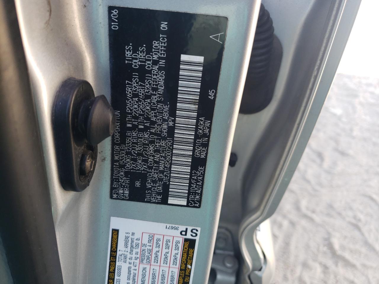 2006 Toyota 4Runner Sr5 VIN: JTEZU14R260072901 Lot: 62385405