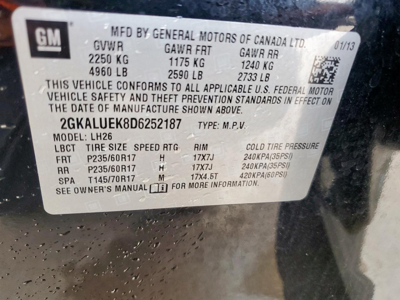 GMC TERRAIN 2013 VIN 2GKALUEK8D6252187 photo 13