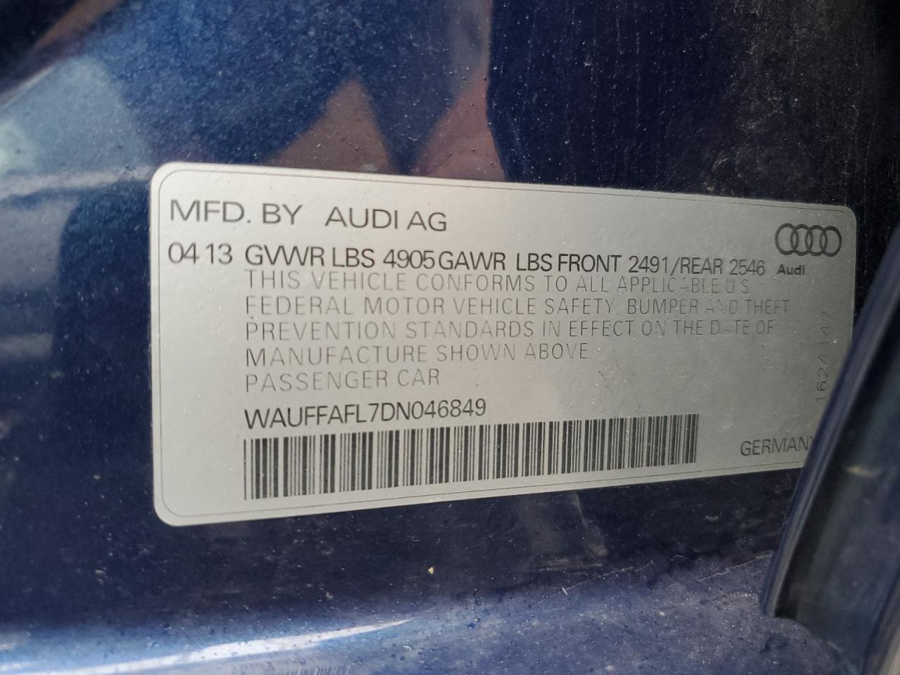 2013 Audi A4 Premium Plus VIN: WAUFFAFL7DN046849 Lot: 62363845