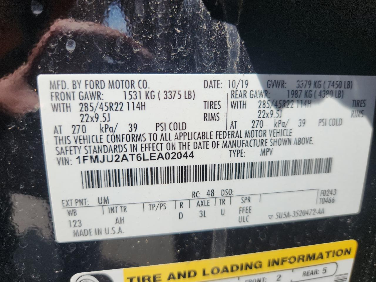 1FMJU2AT6LEA02044 2020 Ford Expedition Limited